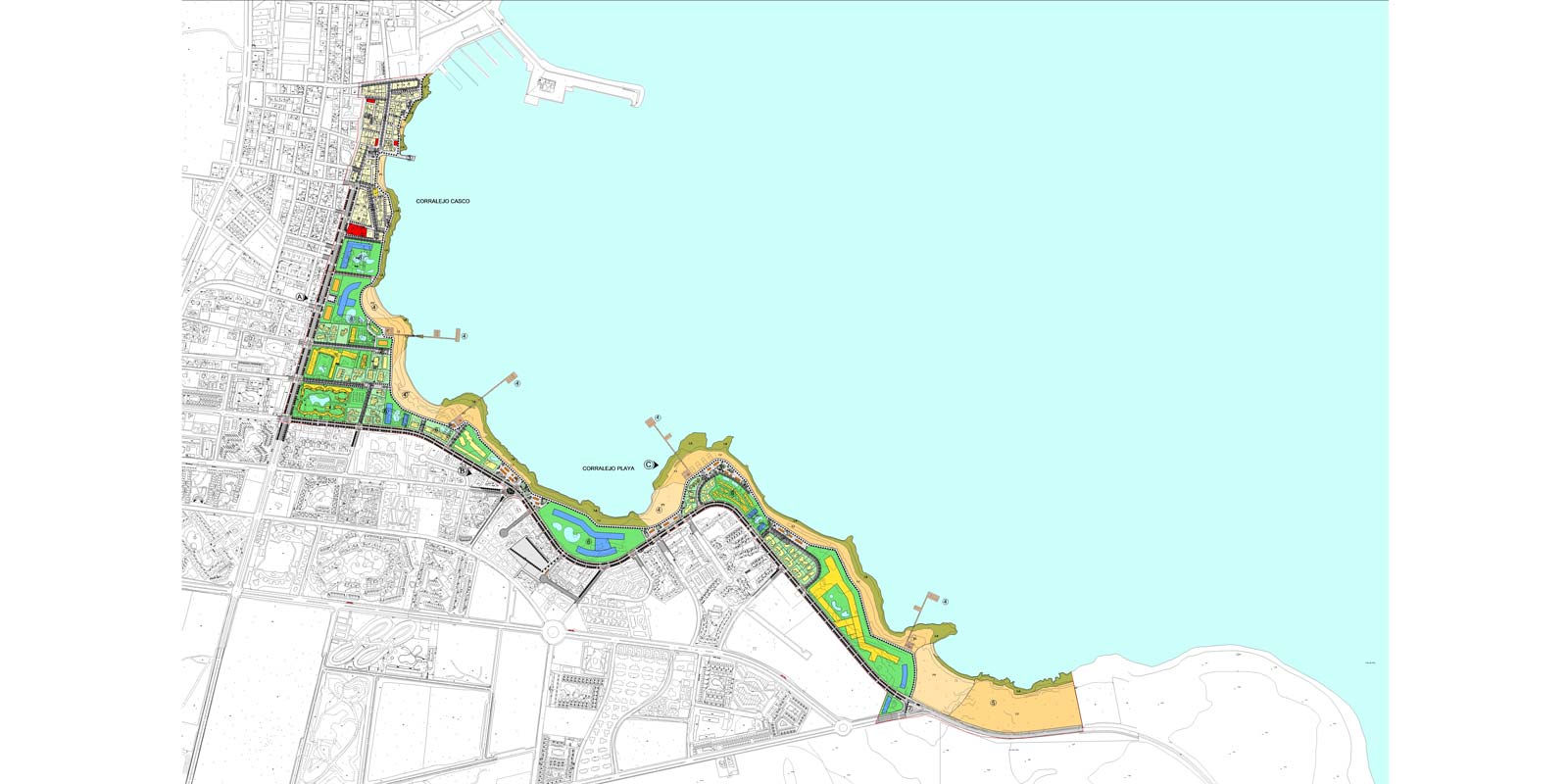 Plano de la intervención en el casco urbano de Corralejo mediante el proyecto Gesturis
