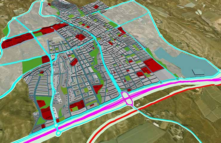 Proyecto de reparcelación en San Isidro, vista aérea con reparcelación superpuesta.